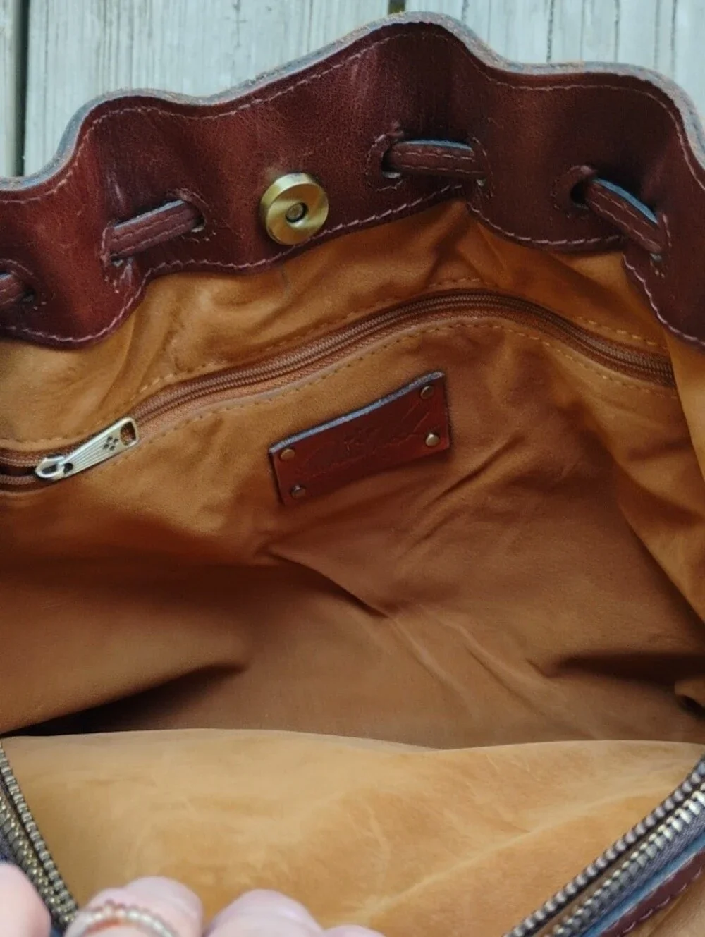 Patricia Nash Leather Whitney Drawstring Tote Bag - 3 Compartment _ Cross. Strap - Picture 12 of 15